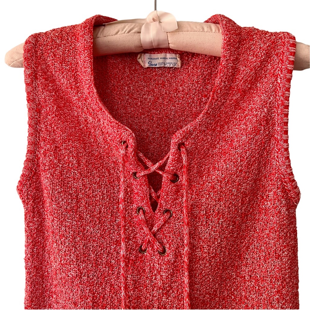 Vintage 70s Sears Lace-up Tank, Size 38 (XS/S) - Picture 3 of 6